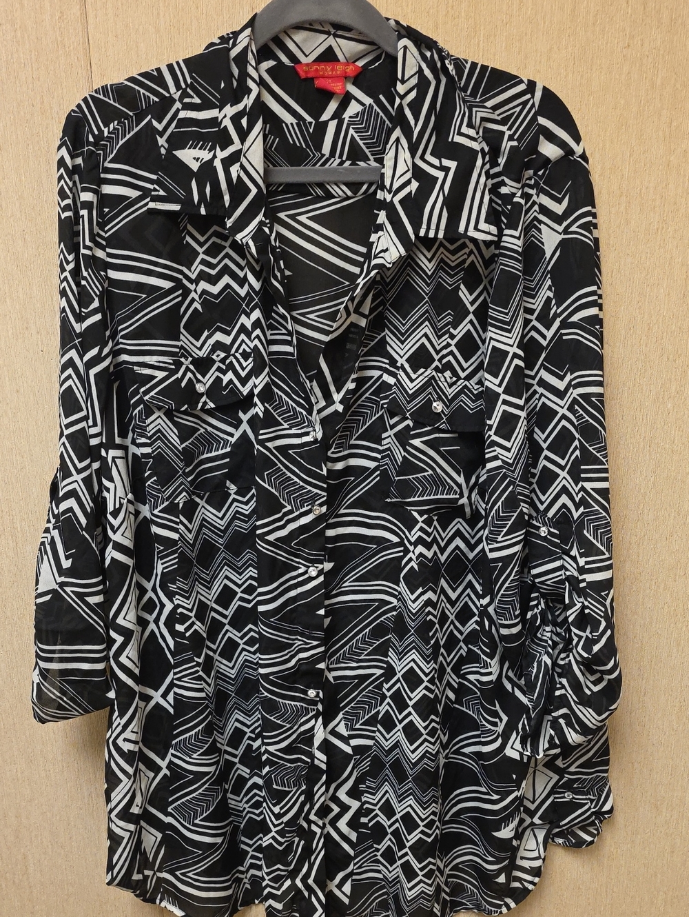 Calvin Klein Black and White Geometric Button-Down Shirt